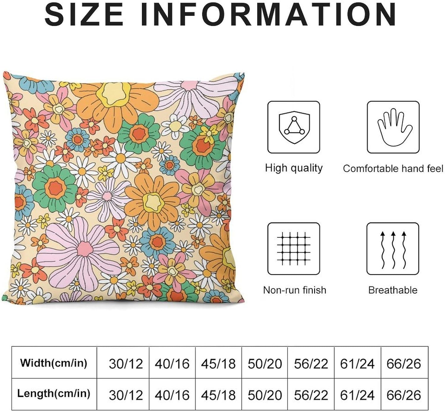Retro Floral Throw Pillow Cover, 70s Orange Groovy Funky Hippie Cute Boho Flower Vintage Square Pillowcase Cushion Case for Home Sofa Couch Indoor Outdoor 20 "x20,Set of 2
