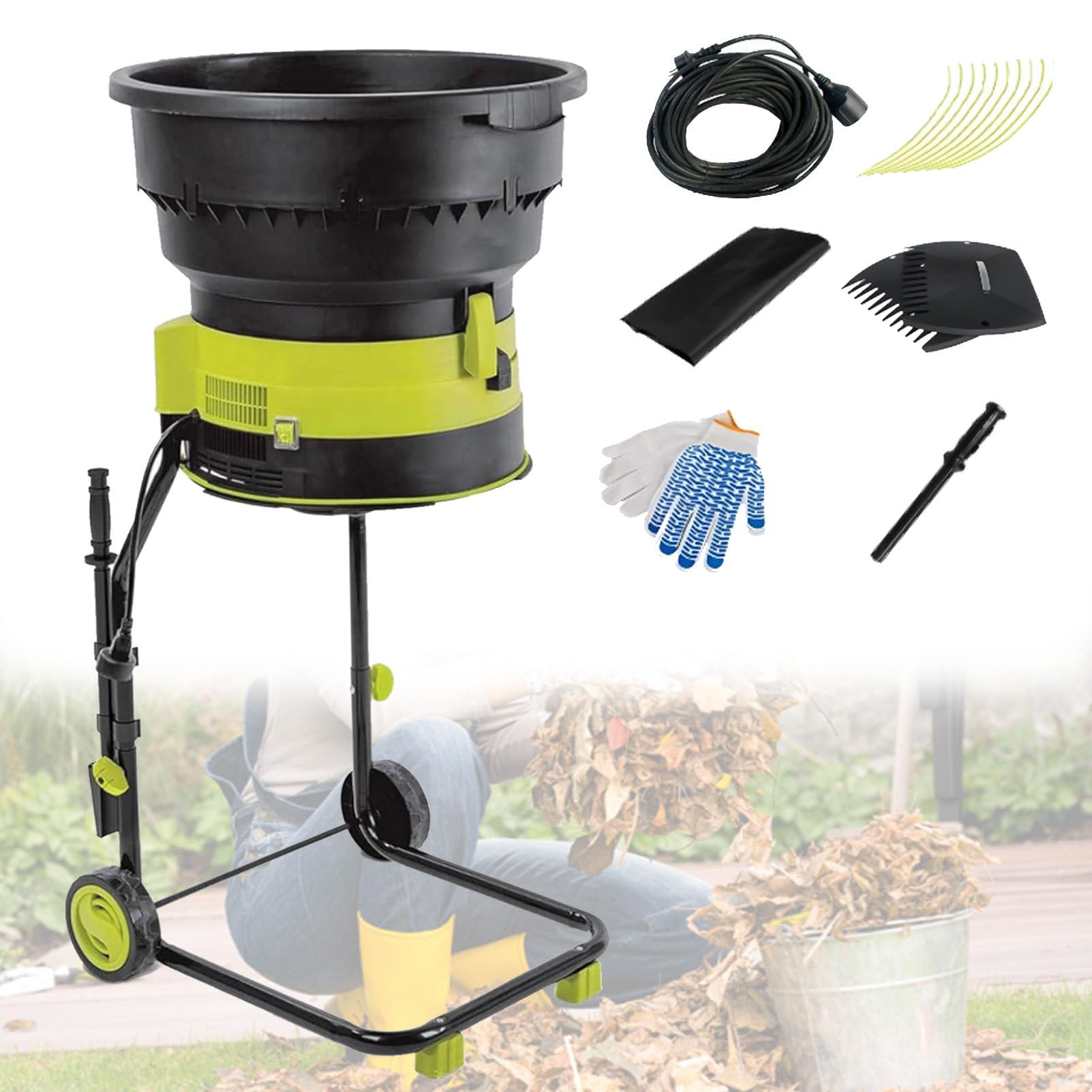 Trituradora EléCtrica De Hojas, con Ruedas Y Bolsa De Almacenamiento, Trituradora De Compost para JardíN, para Una FáCil Limpieza del JardíN Trituradora EléCtrica Powercordx30M