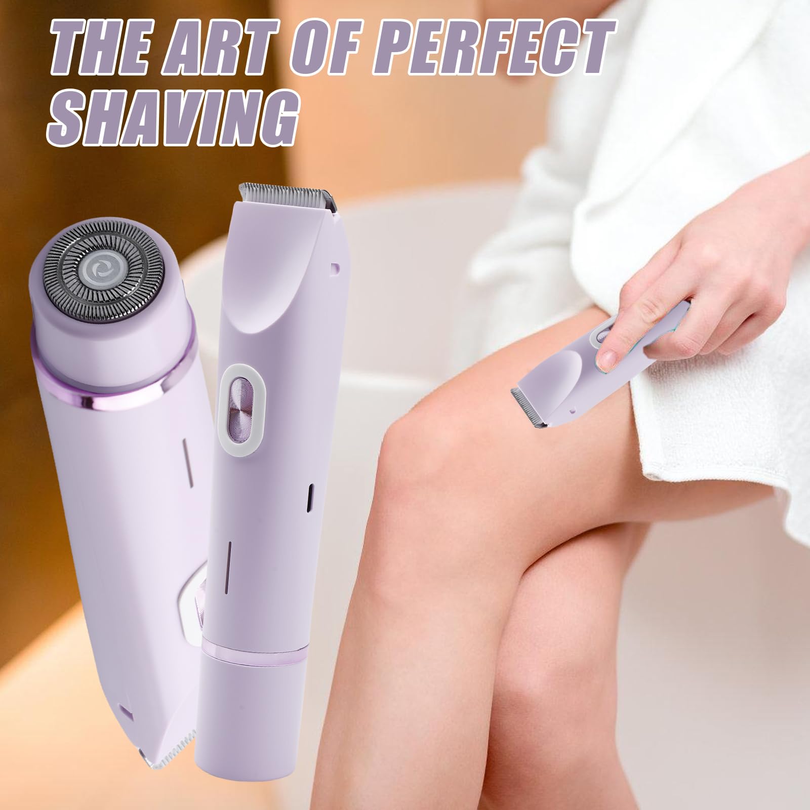 Rasoio elettrico da donna 2 in 1: rasoio intimo a doppia testa per donne, bikini trimmer, impermeabile bagnato e asciutto per viso, corpo, gamba, bikini, viola