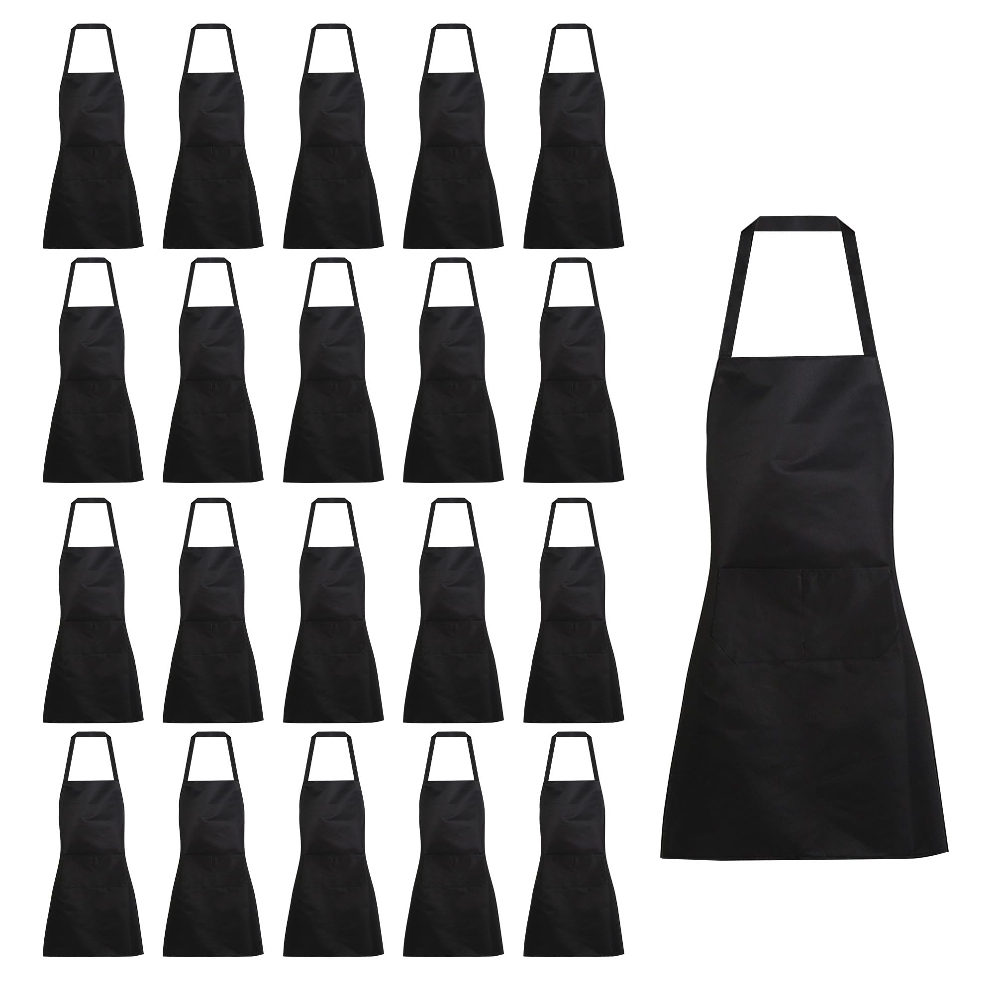 WENLISELL 20 Pack Black Chef Apron, Kitchen Apron with 2 Pockets