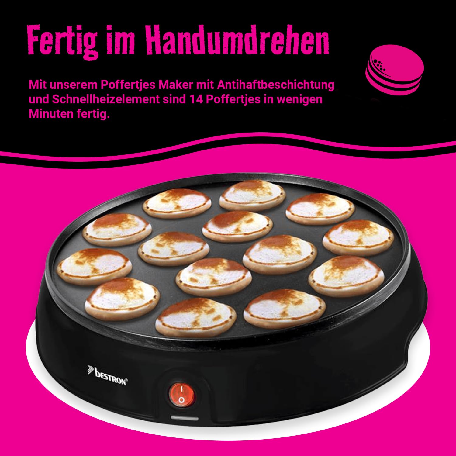 MISTER POFFERTJES Pancake Backmischung für Poffertjes, holländische Mini-Pfannkuchen mit elektrischem Poffertjes Maker, Pancake Mix für 40 Stück, 4-6 Portionen