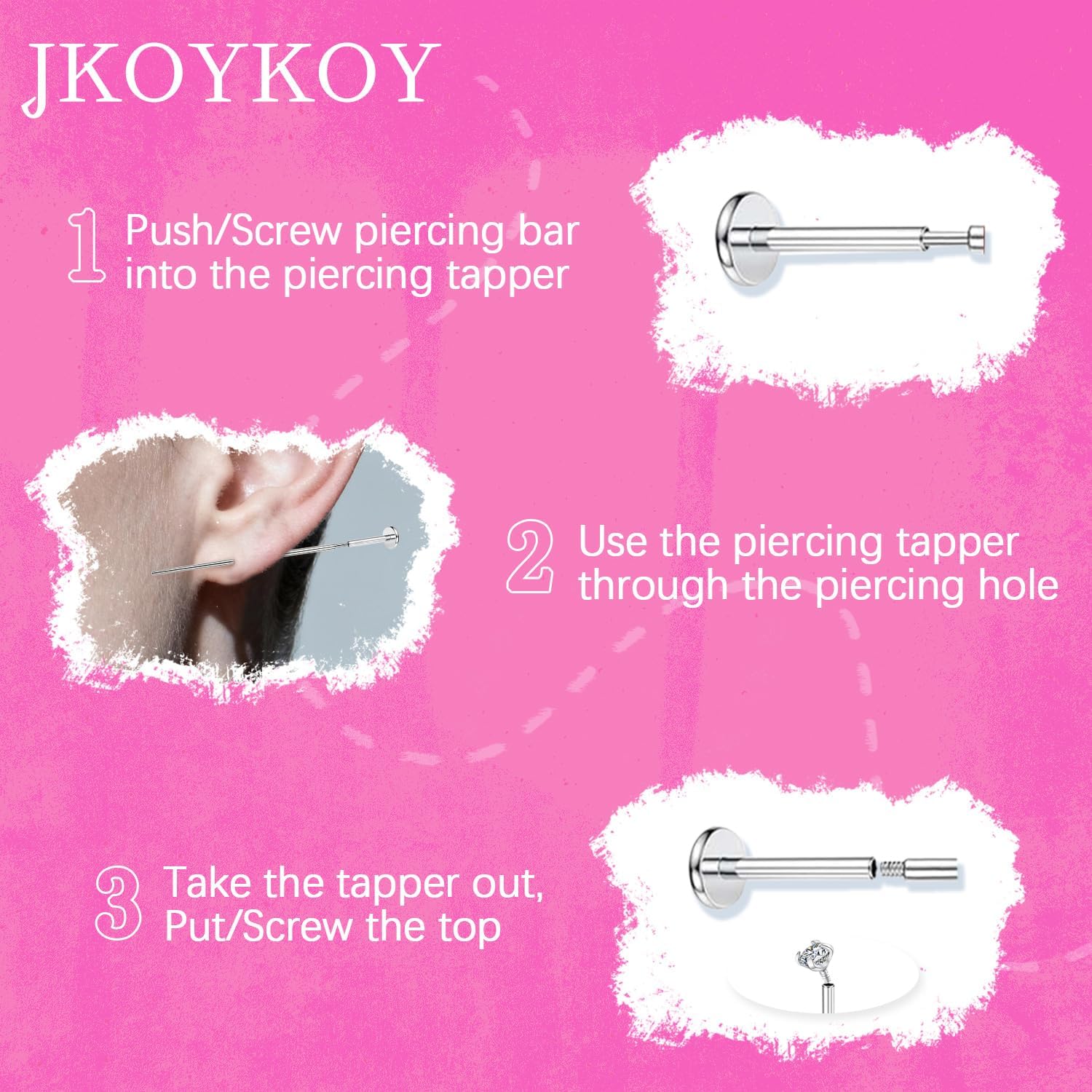 Piercing Taper Ball Grabber Tool Stainless Steel Flat Back Earring Applicator Tool 14G 16G 18G 20G Piercing Changing Tool Threadless Insertion Pin Thread Body Piercing Kit for Ear/Nose/Navel/Lip