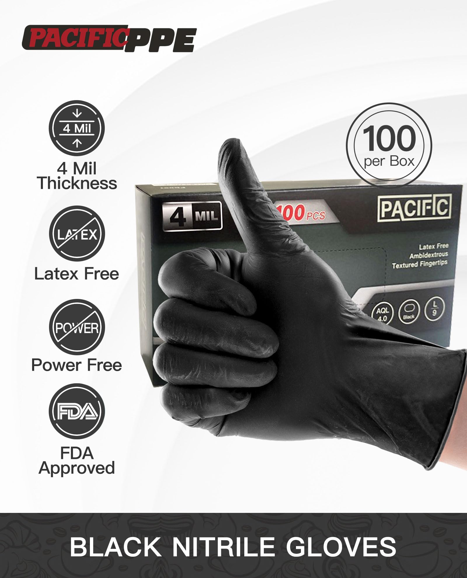 Amazon.com: PACIFIC PPE 4 mil Black Nitrile Disposable Gloves