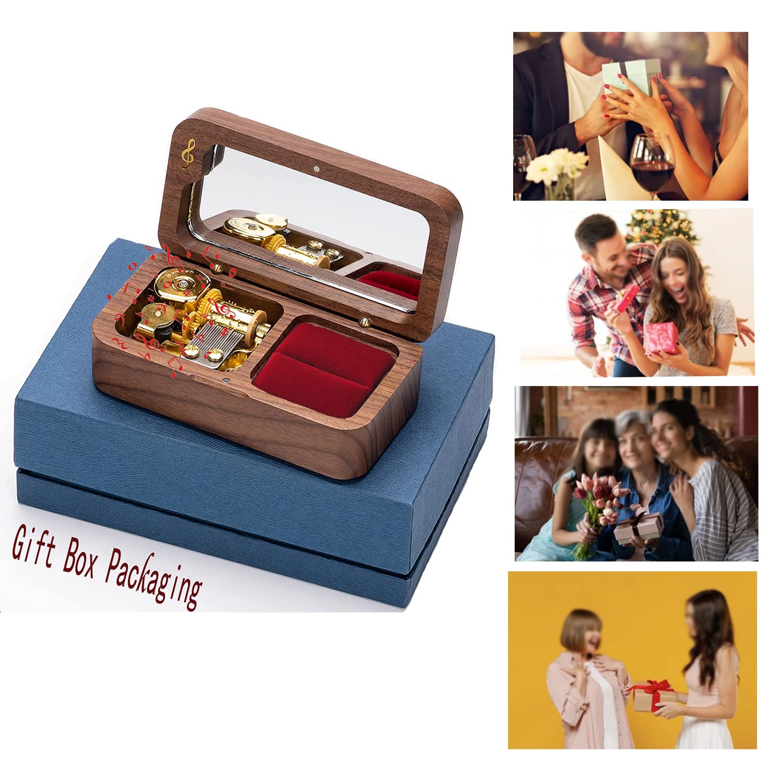 JYmusicYou are my sunshine music box with sunflower ring for cheerful mood, gift for female friend mother daughter wife sister (Walnut; Tune: You Are My Sunshine)