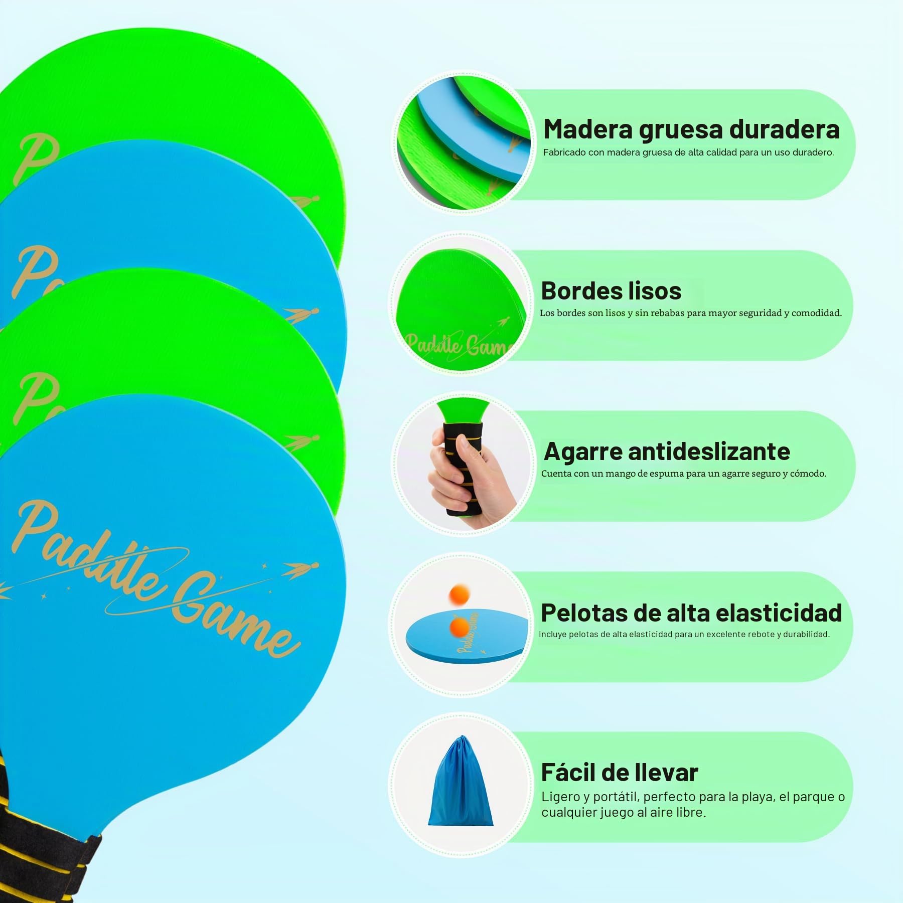 U&C Planet Raqueta Padel niños Set de Pelotas de Playa Beachball Set Juego de Raquetas de Tenis para niños Juegos Playa Juego del jardín