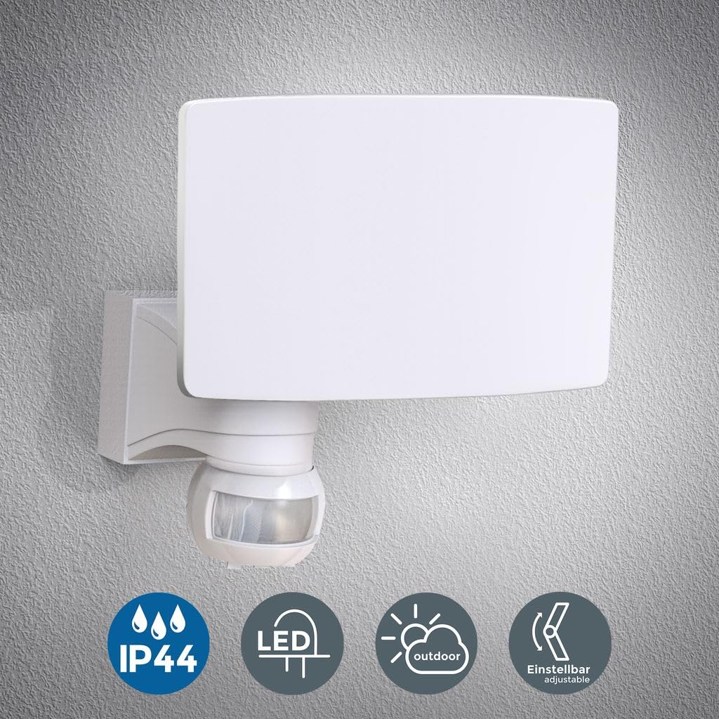 B.K.Licht Faro LED esterno con sensore di movimento e crepuscolare, luce bianca naturale 4000K, luce di sicurezza con accensione automatica, 20W, IP44, lampada da parete, faretto bianco, 230V