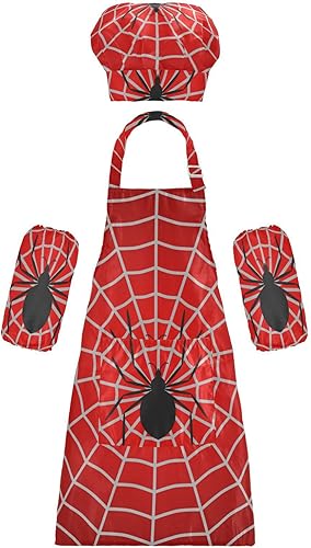 Miniatura 1 de Juego de delantales, sombrero de chef y delantal rojo de telaraña de Halloween (3-12 años)
