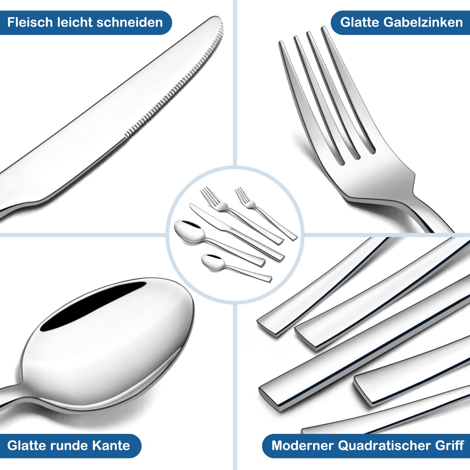 Homikite Homikit Juego de Cubiertos para 12 Personas, Juego de Cubiertos de Acero Inoxidable Pulido 60 Piezas, Cubiertos Elegantes con Cuchillo Tenedor Cuchara, Cubiertos de Mesa para el hogar, Cocin