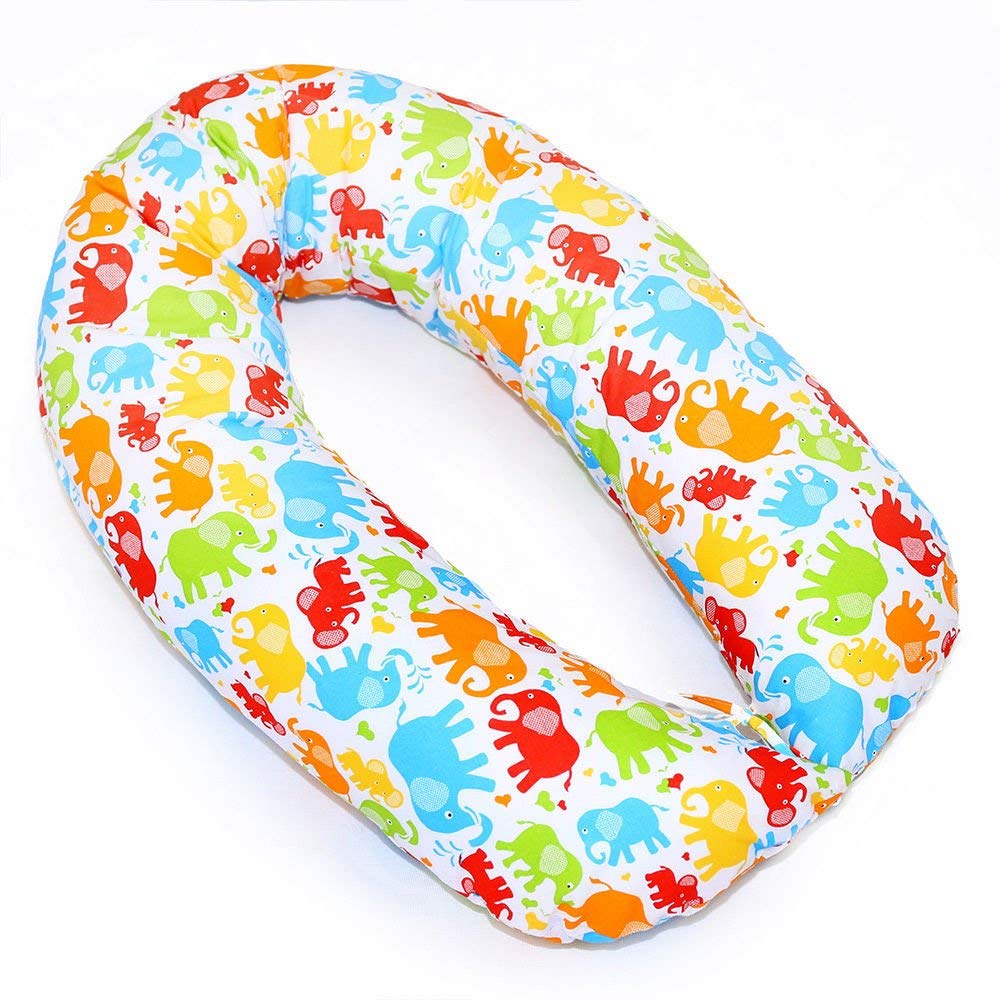 Babymam BREAST FEEDING PILLOW BABY NURSING MATERNITY PREGNANCY COTTON COVER 170CM (Colorful elephants)