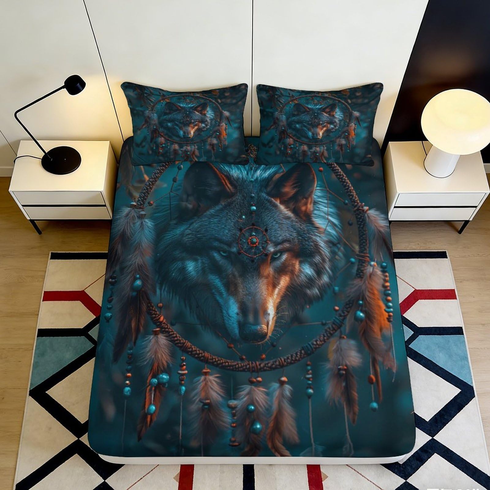 Pnayamiorkfel Style-2 3D Printed Wolf Dreamcatcher Fitted Sheet Microfiber Soft Slip-Resistant Bed Cover For Bedroom Dorm Decor 90X200x25cm