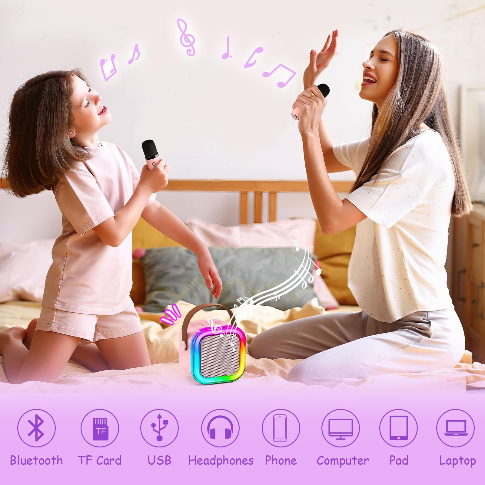 G.C Licorne Cadeau Fille 5 6 7 8-12 Ans, Micro Karaoke Enfants avec LED & Micro sans Fil & Filaire Casque & Bouteille & Lunettes de Soleil, Anniversaire Cadeau Noël Licorne Jouet pour Fille Enfants