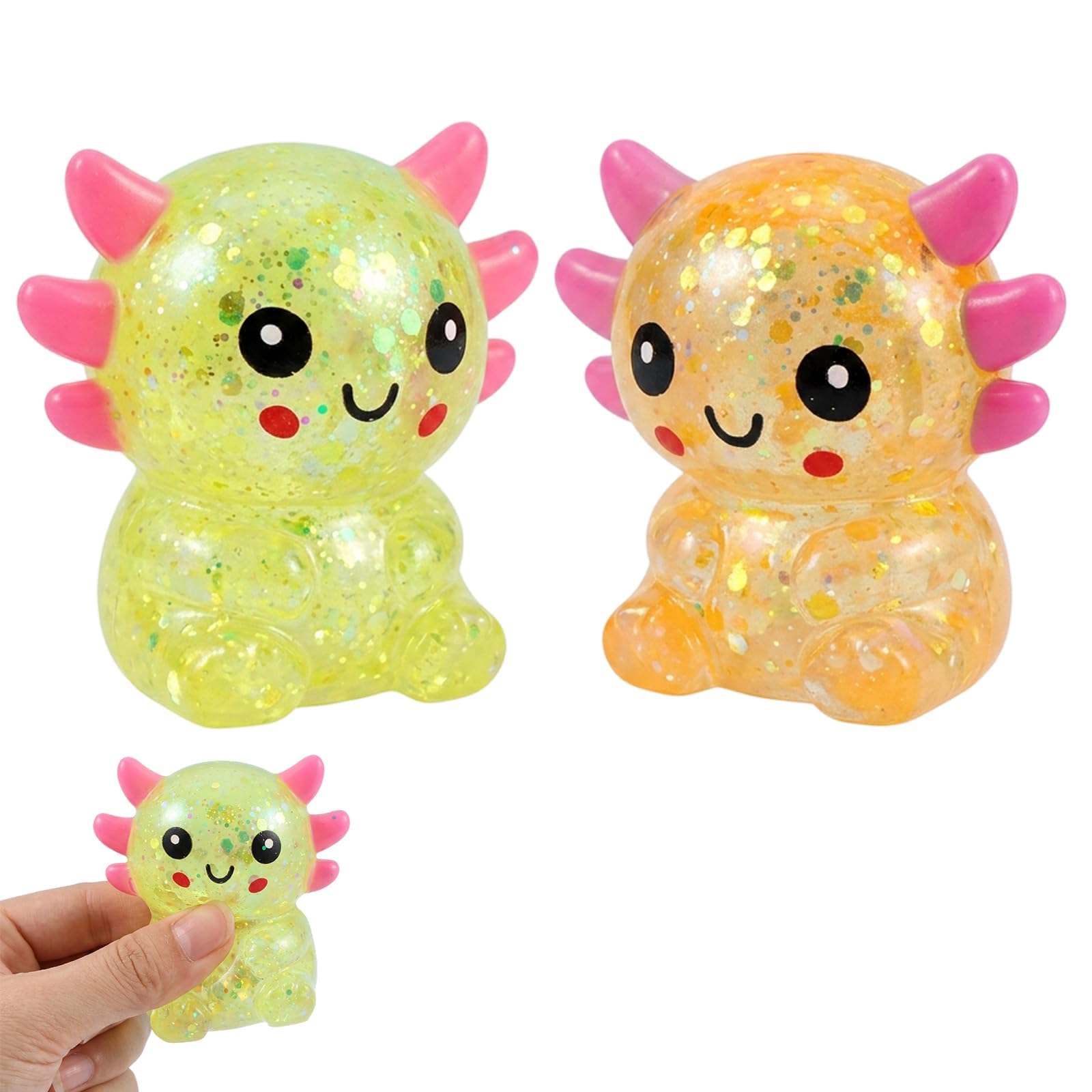 2pcs Axolotl Squishy,Axolotls Squishies Stress Relieve Ornament with Mini Axolotl Design, Soft Squishy Set in Orange and Yellow Colours, Axoliesotl for Relaxation