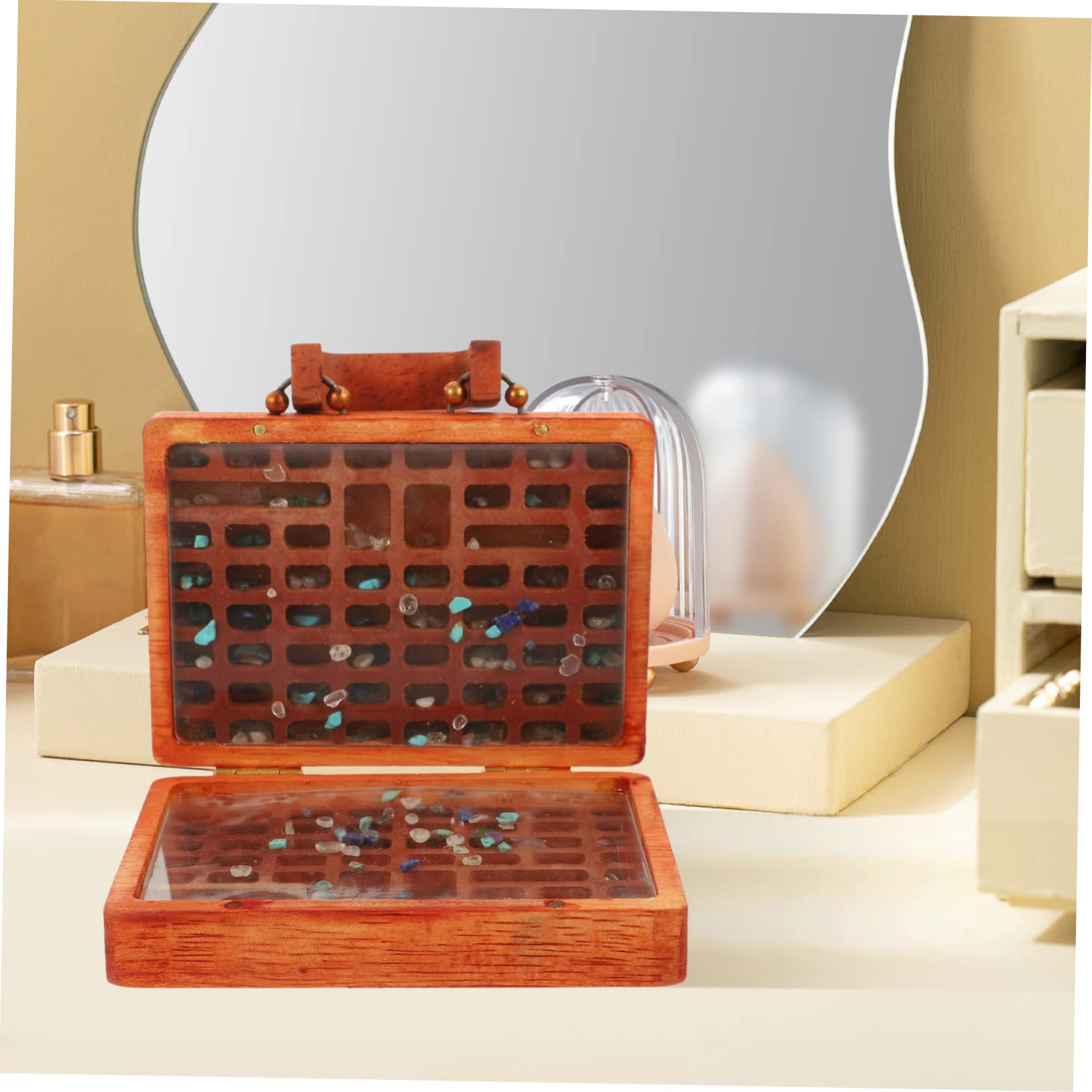 COLLBATH Edelstein Aufbewahrungskiste Holz mit Tragegriff Multifunktional Stein Organizer mit Fächern für Kristalle und Kleinteile Fashion