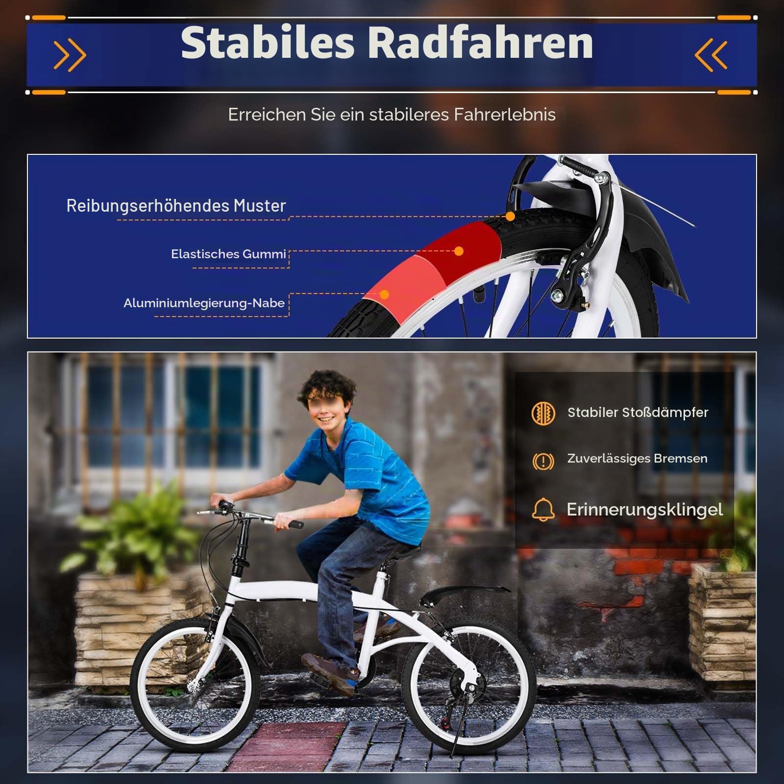 NIGORIY Klapprad 20 Zoll, 6-Gang Fahrrad 90kg Tragfähigkeit, Faltrad Ultraleicht 13KG mit Doppelte V-Brake, Klappfahrrad Erwachsene Einteilige verchromte Stahl-Kurbelgarnitur Sport & Freizeit
