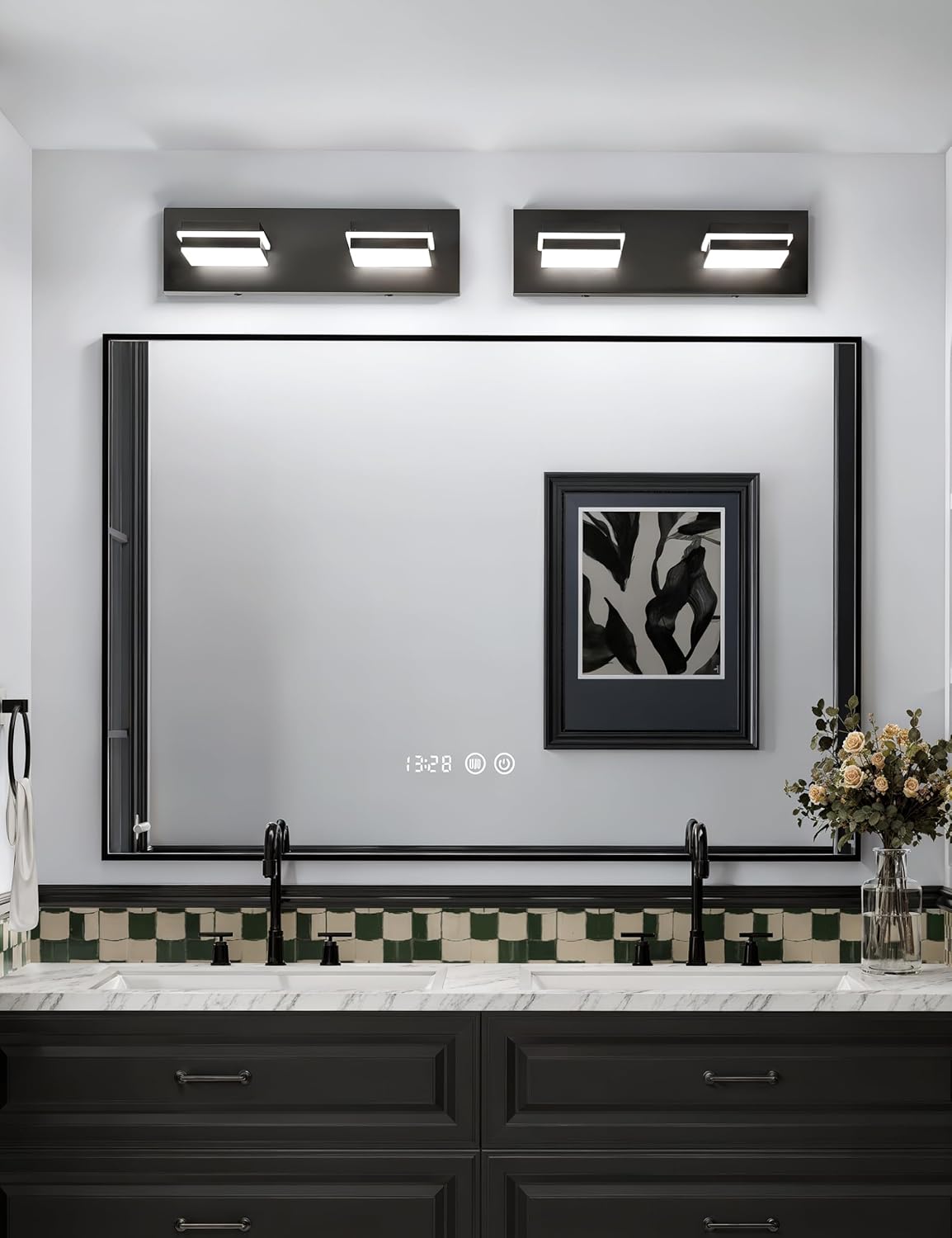 VOLISUN Modern Bathroom Vanity Light Fixtures (2-Light, 15.5-Inch), Matte Black LED Bathroom Lighting Fixtures Over Mirror, 360°Rotatable Head, LED Vanity Lights for Bathroom (Cool White 6000K)