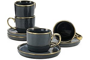 American Atelier Gold Rimmed Teacup Set | Enchanting Navy Ceramic Coffee Cups...