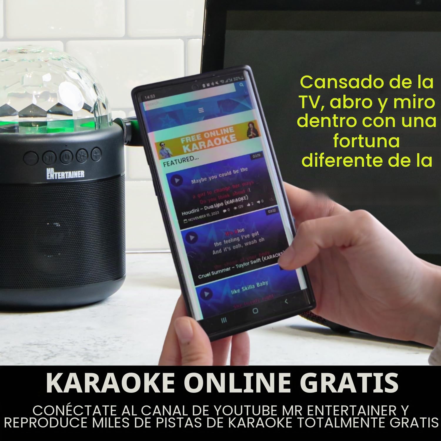 ORBIT Máquina de karaoke portátil con micrófonos inalámbricos y luz LED de bola de discoteca, habilitada para inalámbrica, batería recargable, perfecta para niños y fiestas en casa por Mr Entertainer