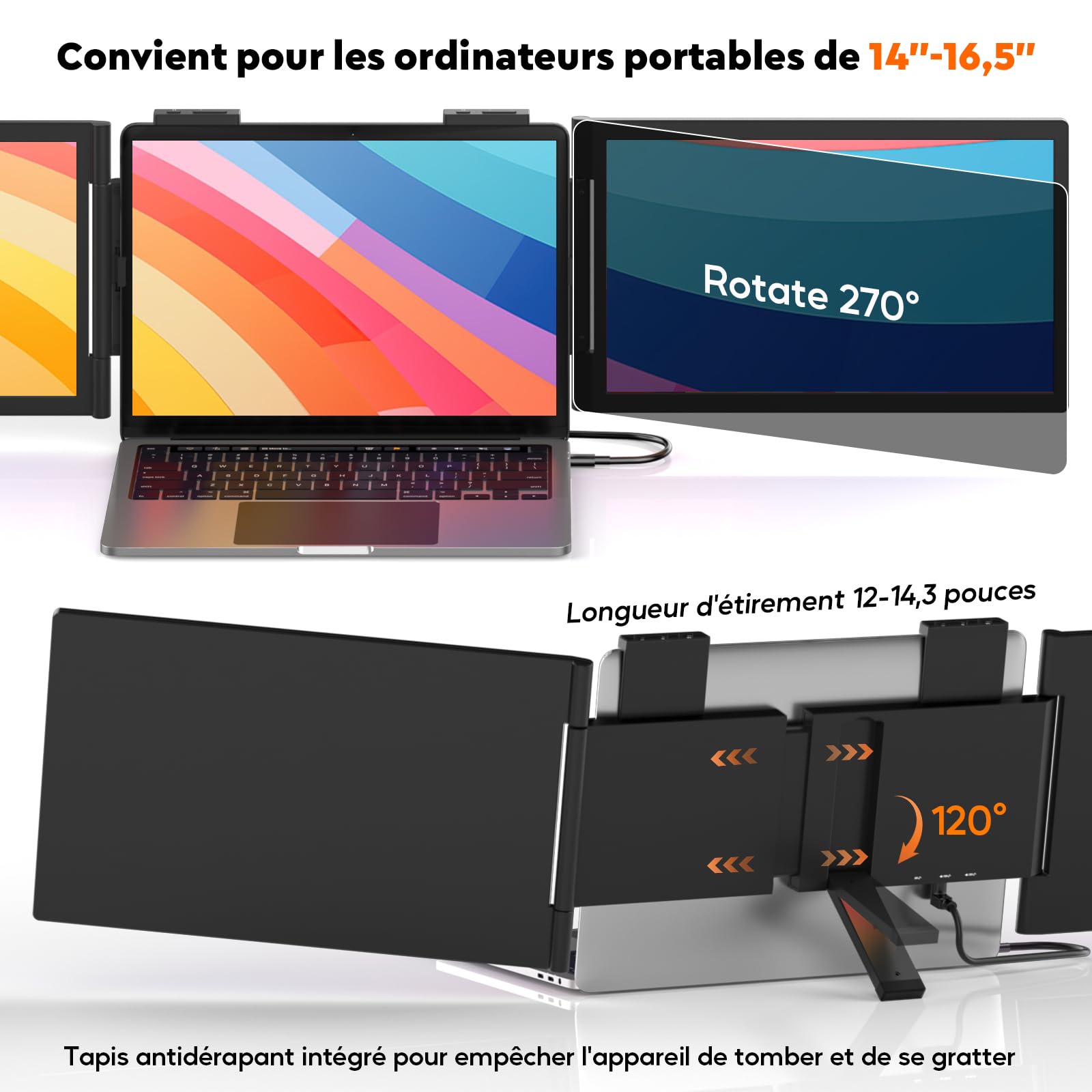 MAGICRAVEN Moniteur pour Ordinateur Portable 14" FHD 1080P IPS, Triple Écran Portatif USB C, Extension Écran pour Ordinateur Portable 14"-16" Compatible avec Mac/Windows/Chrome/Téléphone/Switch/Jeu