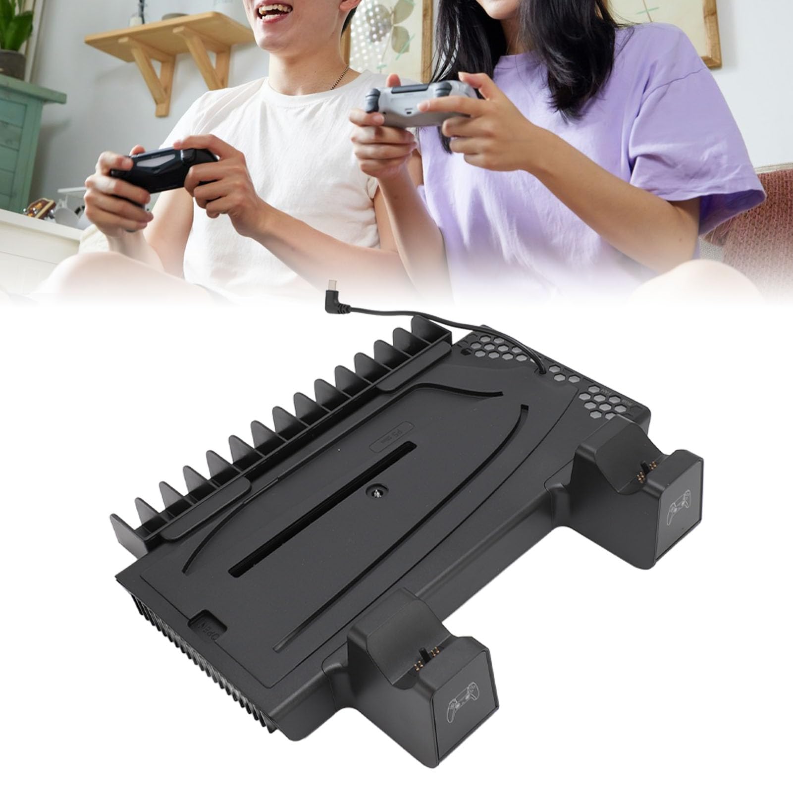 y Soporte Delgado, estación de enfriamiento con Cargador Doble para mandos, Ventilador de 3 Niveles silenciosos, Cargador de Controlador para, Soporte ABS (Black)