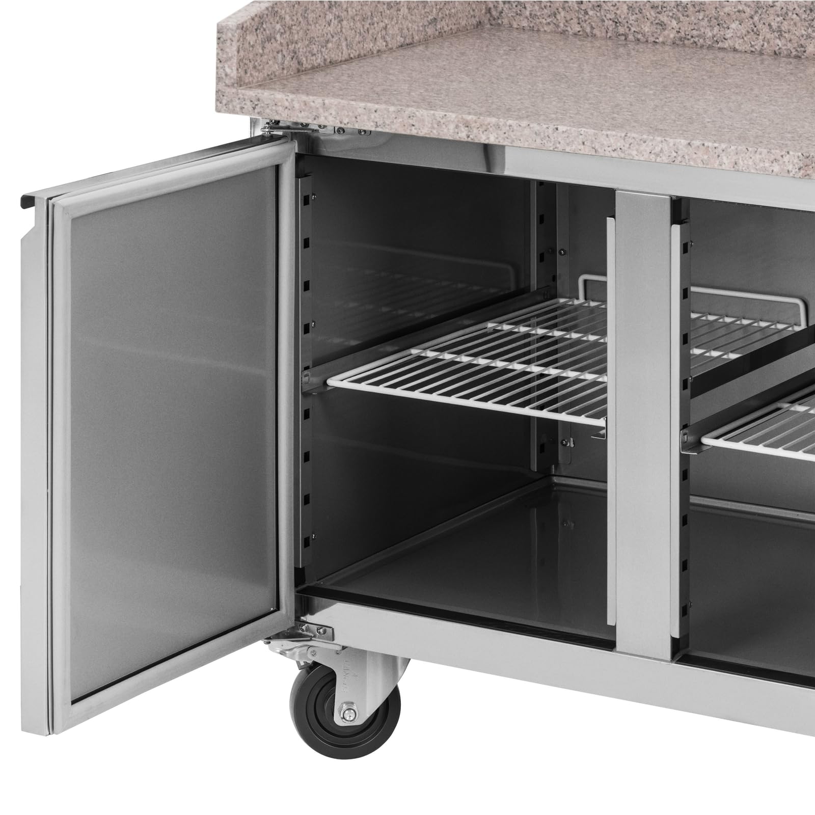 Royal Catering Mesa Refrigerada con Ruedas Volumen de 560 L 3 Compartimentos 202 x 80 cm Acero Inoxidable Bajomostrador refrigerado Mostrador refrigerado para hostelería