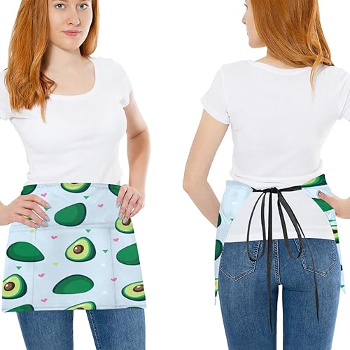 Miniatura 2 de KOBLEN Paquete de 3 delantales con estampado de aguacate de dibujos animados con 3 bolsillos, impermeables, delantales de media cintura para mujer,