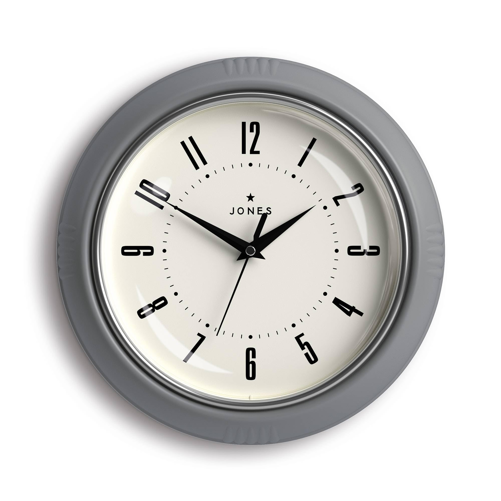 Jones Clocks® Ketchup wall clock | Retro round clock | 25cm | Grey | Easy to read numbers | Perfect for kitchen or office