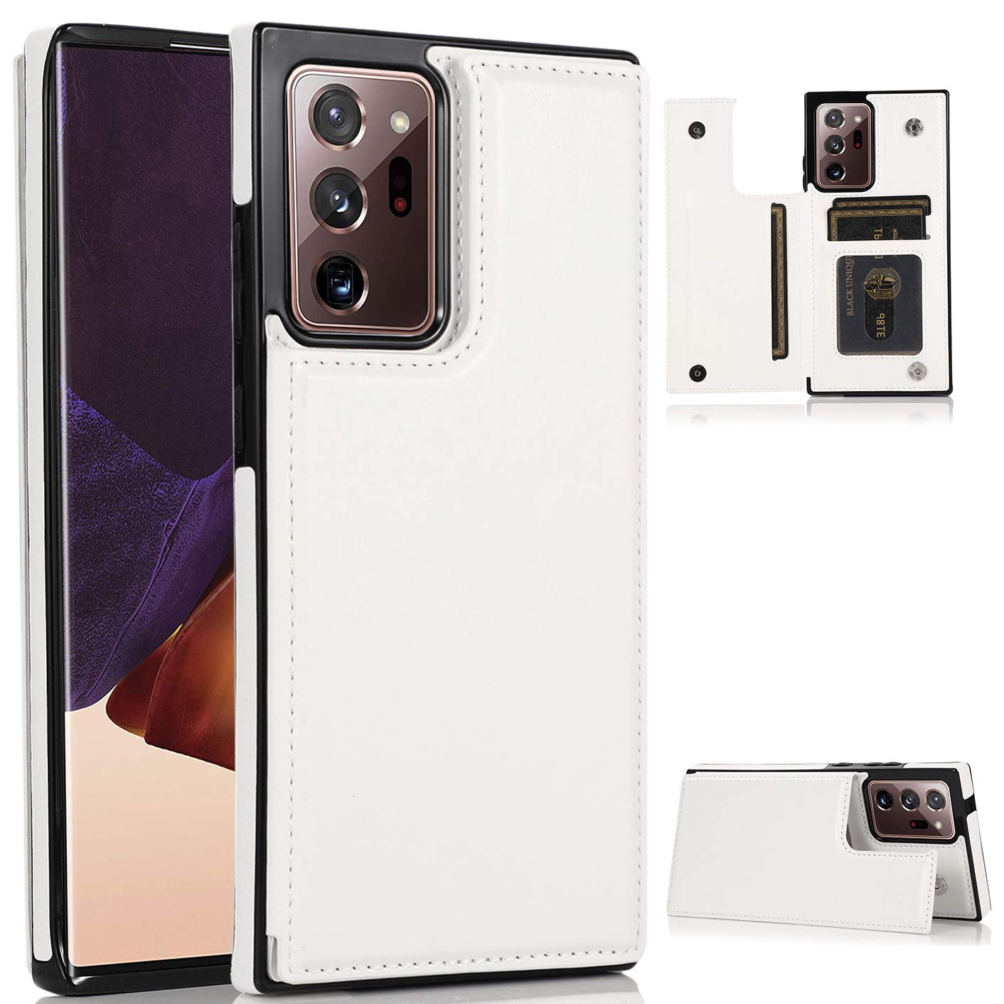 Samsung Galaxy Note 20 Ultra Wallet Case (Not note 20) with Card Holder, PU Leather Card Pockets Case Double Magnetic Clasp Durable Shockproof Phone Cover for Galaxy Note 20 Ultra White-SK