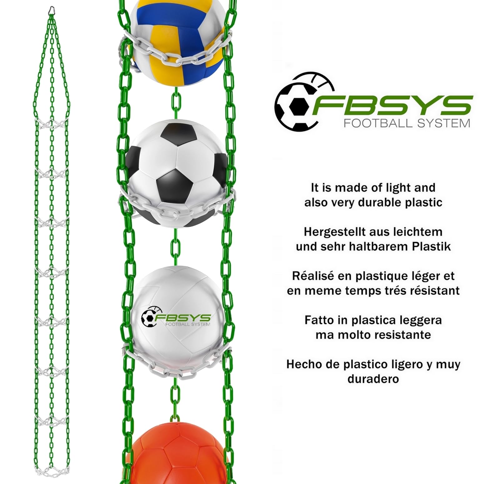 Ballhalter - Halter für 8 Bälle (Basketball, Fußball, Volleyball) - Veranstalter für Bälle - Grün-Weiß