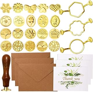 30Pcs Wax Seal Stamp Kit,Vintage Classic Sealing Wax Stamp Heads with Wooden Handle & Metal Wax Seal Molds, with Envelope Greeting Card, for Gift Wrapping,Wedding, Party Invitations & Wine Packaging