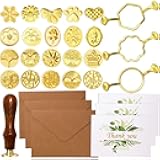 30Pcs Wax Seal Stamp Kit,Vintage Classic Sealing Wax Stamp Heads with Wooden Handle & Metal Wax Seal Molds, with Envelope Greeting Card, for Gift Wrapping,Wedding, Party Invitations & Wine Packaging