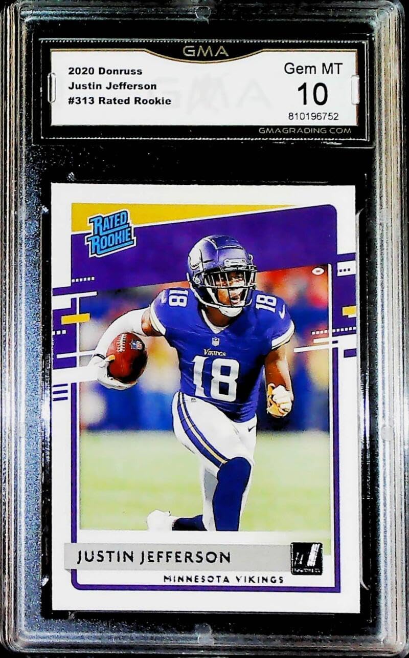 2020 Donruss Football Rated Rookie #313 Justin Jefferson RC Minnesota Vikings Graded GEM MINT GMA 10 Official NFL Trading Card by Panini America (Serial Number May Vary)