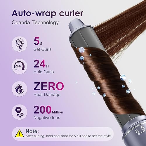 Miniatura 2 de Secador de pelo profesional 5 en 1, secador de pelo de 200 millones de iones + 2 rizadores automáticos + alisador de pelo + cepillo térmico, juego