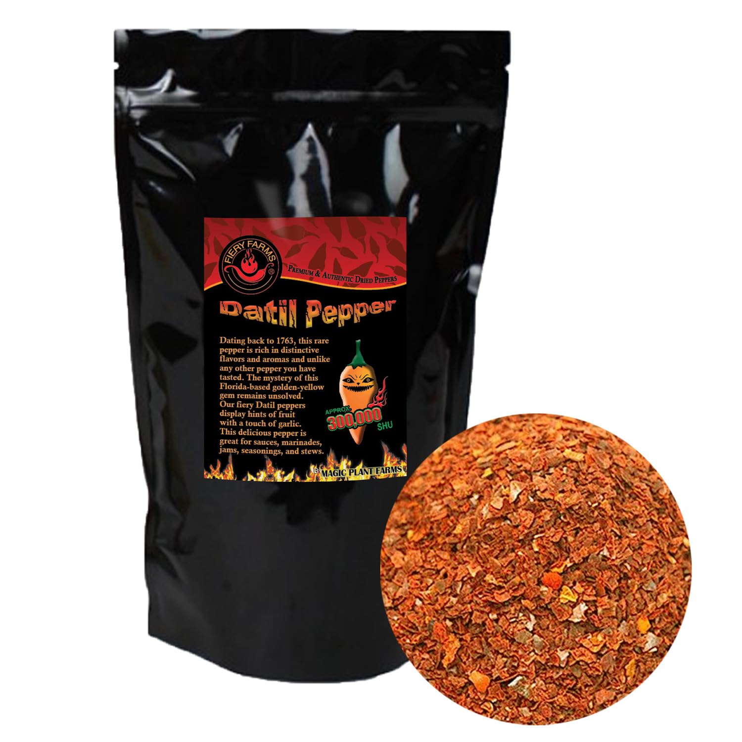 Magic Plant's Orange Datil Pepper Flakes – Fascinating and Rare Datil Chili Pepper - Hot Unique Sweetness with a Fruitful Tangy Taste Unlike Other Peppers – 200K-400K SHUs – Pure Pepper Flakes (2 Oz)