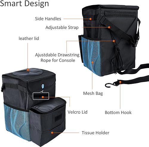 Miniatura 3 de Bolsa de basura para automóvil, paquete de 2 cubos de basura plegables a prueba de fugas, 3 galones, color negro y morado