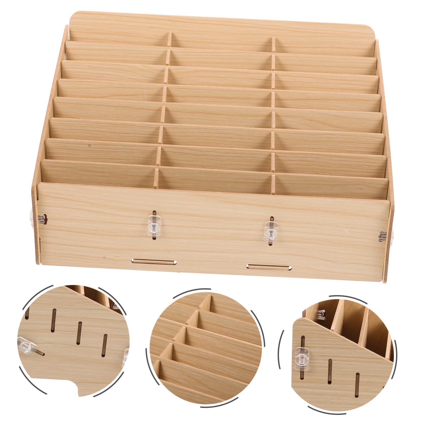 Veemoon Caja de Almacenamiento de Madera Natural para Escritorio con Compartimentos Múltiples Organizador de Suministros y Gestión para Teléfonos Móviles y Objetos Pequeños Hogar y