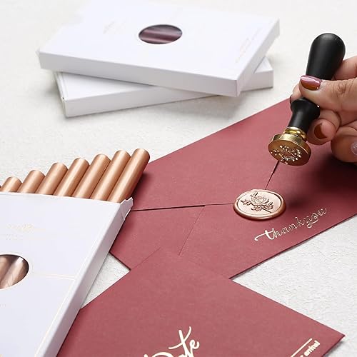 Miniatura 5 de UNIQOOO Varillas de cera de sellado de pistola de pegamento de oro rosa metálico para sello de cera, ideal para invitaciones de boda, sobres de