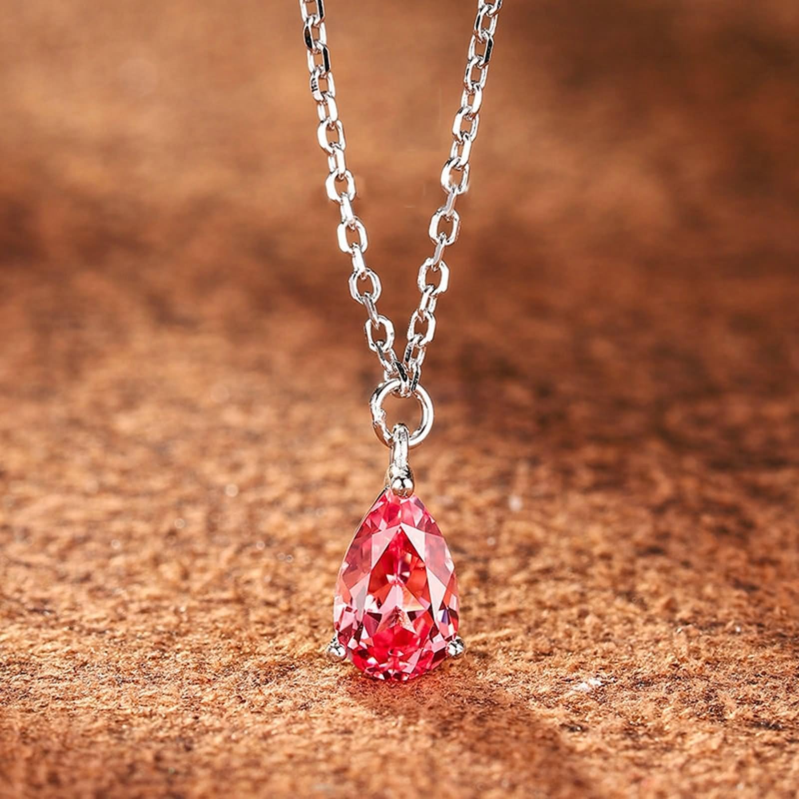 Zestaw naszyjników, zawieszka na szyję krople z 1,2 ct wyprodukowana w laboratorium Padparadscha 9K białe złoto 45 cm