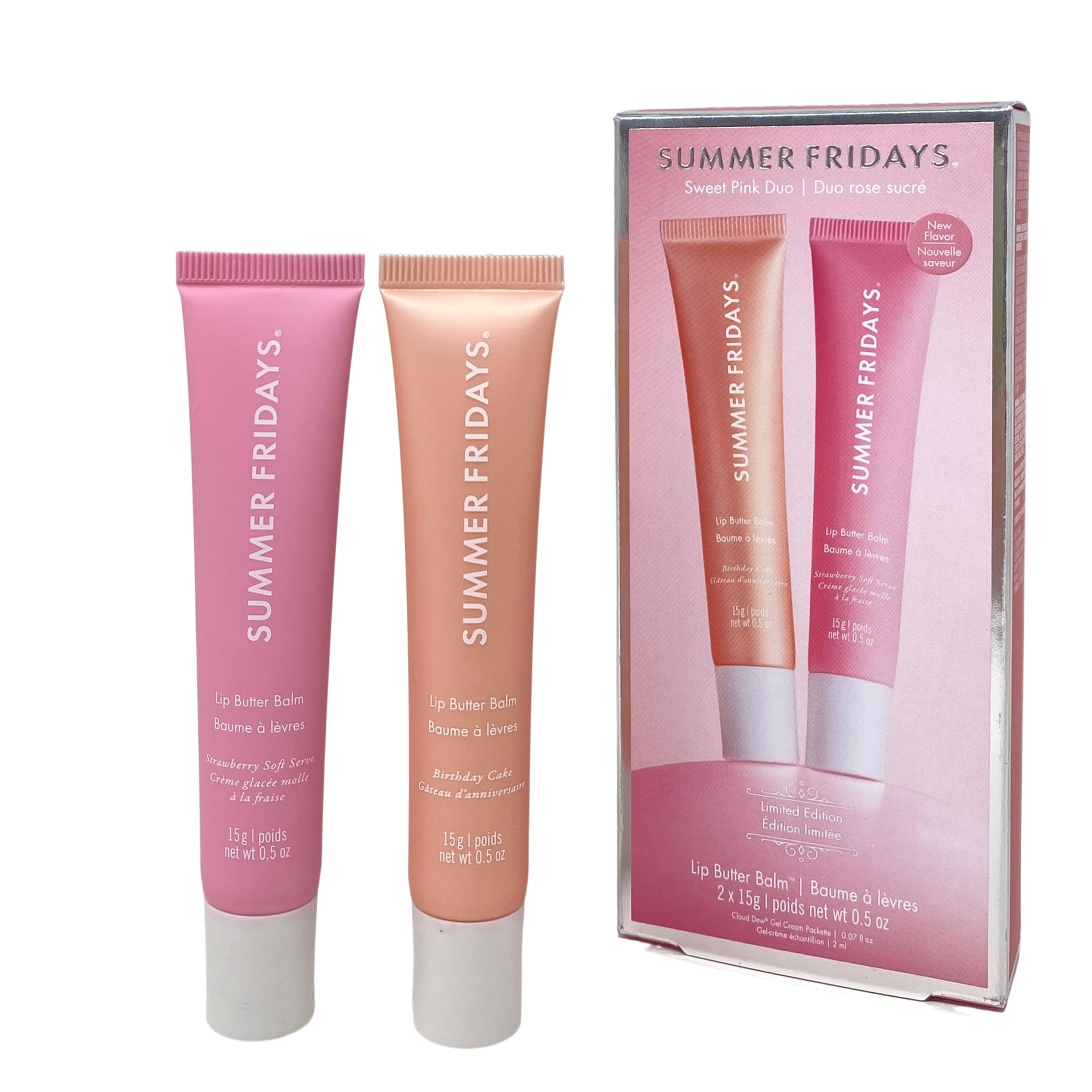 Summer Fridays Lip Butter Balm Sweet Pink Duo - Conditioning Tinted Lip Balm + Overnight Mask for Instant Shine + Color - Infused with Hydrating Shea Butter - Pink Sugar + Birthday Cake (2 Count) - 2