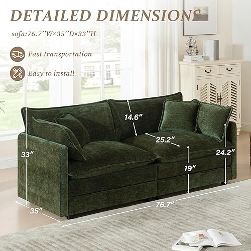 Miniatura 2 de SoarFlash Juego de sofá modular de felpilla, sofá biplaza de 2 asientos, cómodo, moderno, para sala de estar, verde