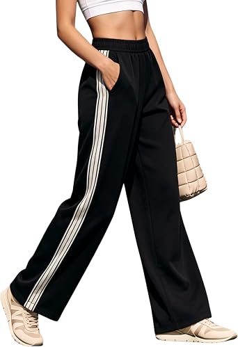 MINSURE Women Side Stripe Sweatpants Lightweight Straight Leg Parachute Track Pants Casual Windbreak Joggers with Pockets