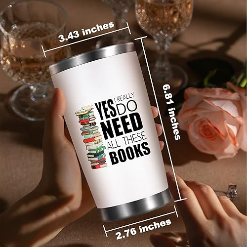 Miniatura 2 de Petitian Book Lovers Gifts - Vaso para amantes de los libros, "Yes I Really Do Need All These Book", regalo para nerd, vaso de 20 onzas para amantes