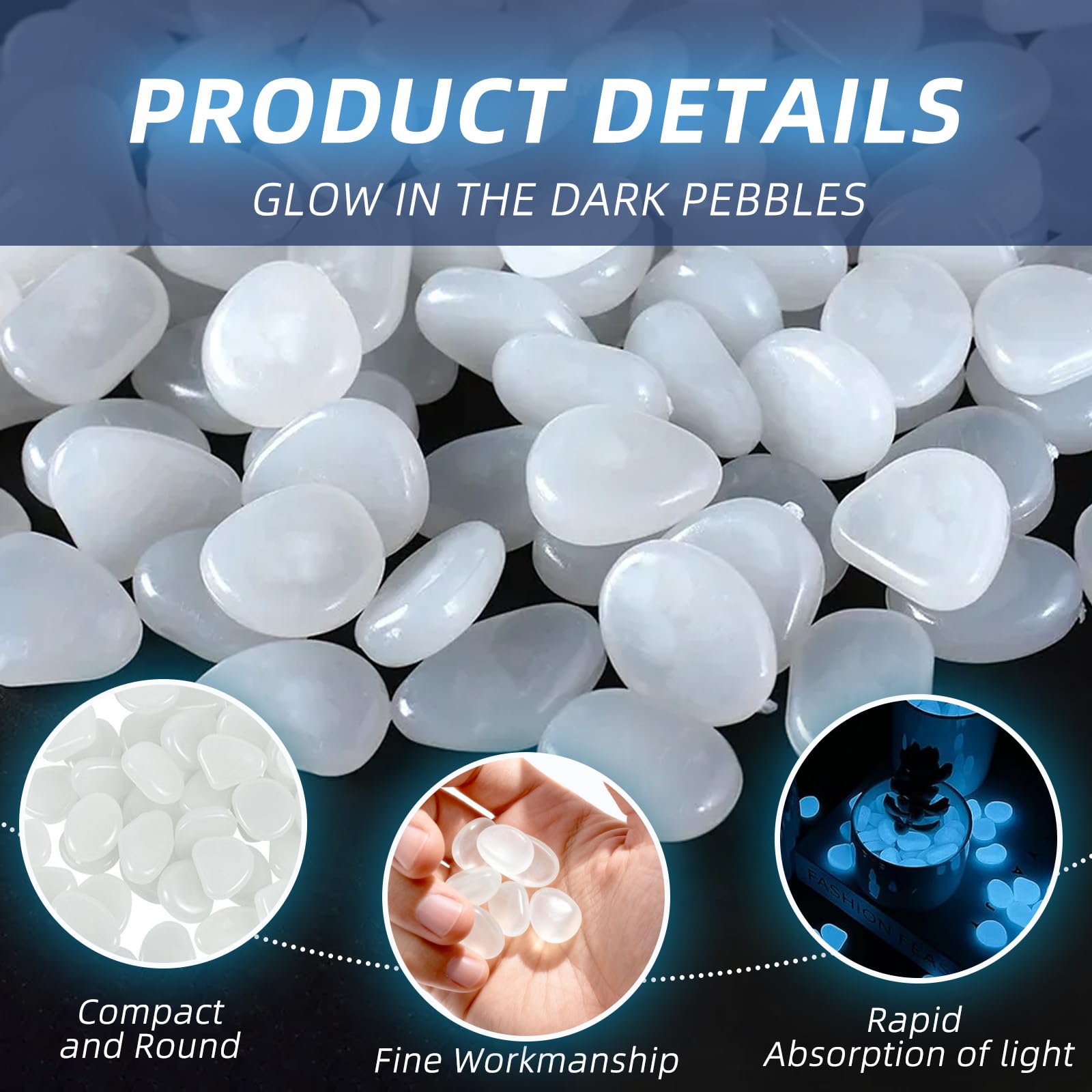 200 Pièces Lumineuses blanches Galets,Lumineux Galets de Jardin et Cailloux Decoratif,Galets Phosphorescents Blancs Phosphorescents,pour la Décoration Extérieure,Terrasse,Pelouse,Aquariums (1cm)