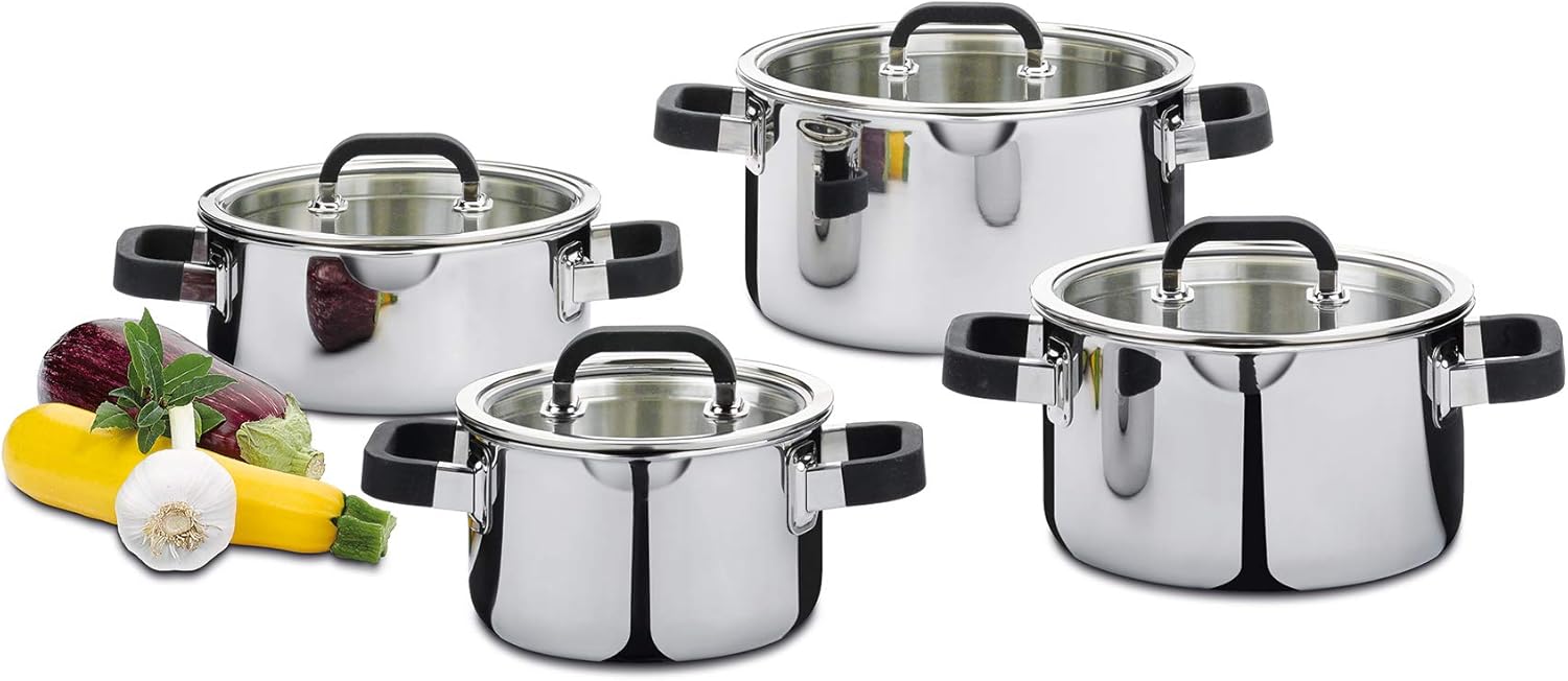 Spring Fusion 2+ Saucepan Set 4 Pieces with Glass lid, Stainless Steel, 4 Pieces