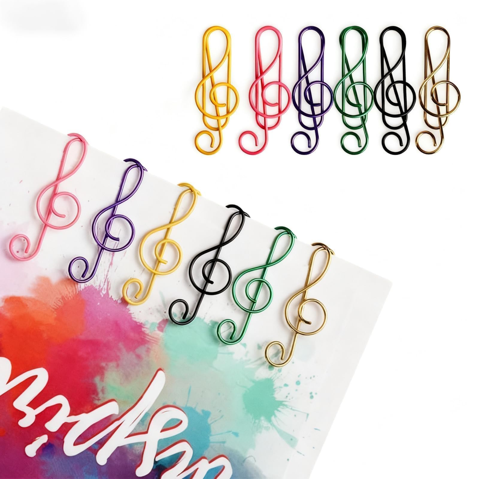 Aiyraa 100PCS Music Note Paper Clips Colorful, Fancy Paperclips Metal for Books, A4, Photos, Home Office School Supplies, File/Document Organization, Novelty Design Paper Clips, Music Teacher Gifts