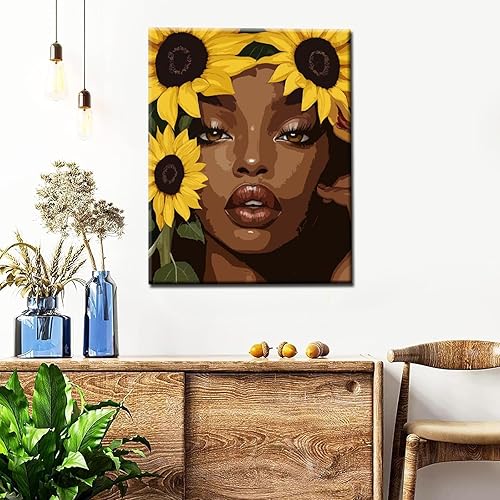 Miniatura 29 de Pintura por números, pintura acrílica afroamericana por números, kit de pintura por números para niños y adultos, principiantes, moda negra, pintura