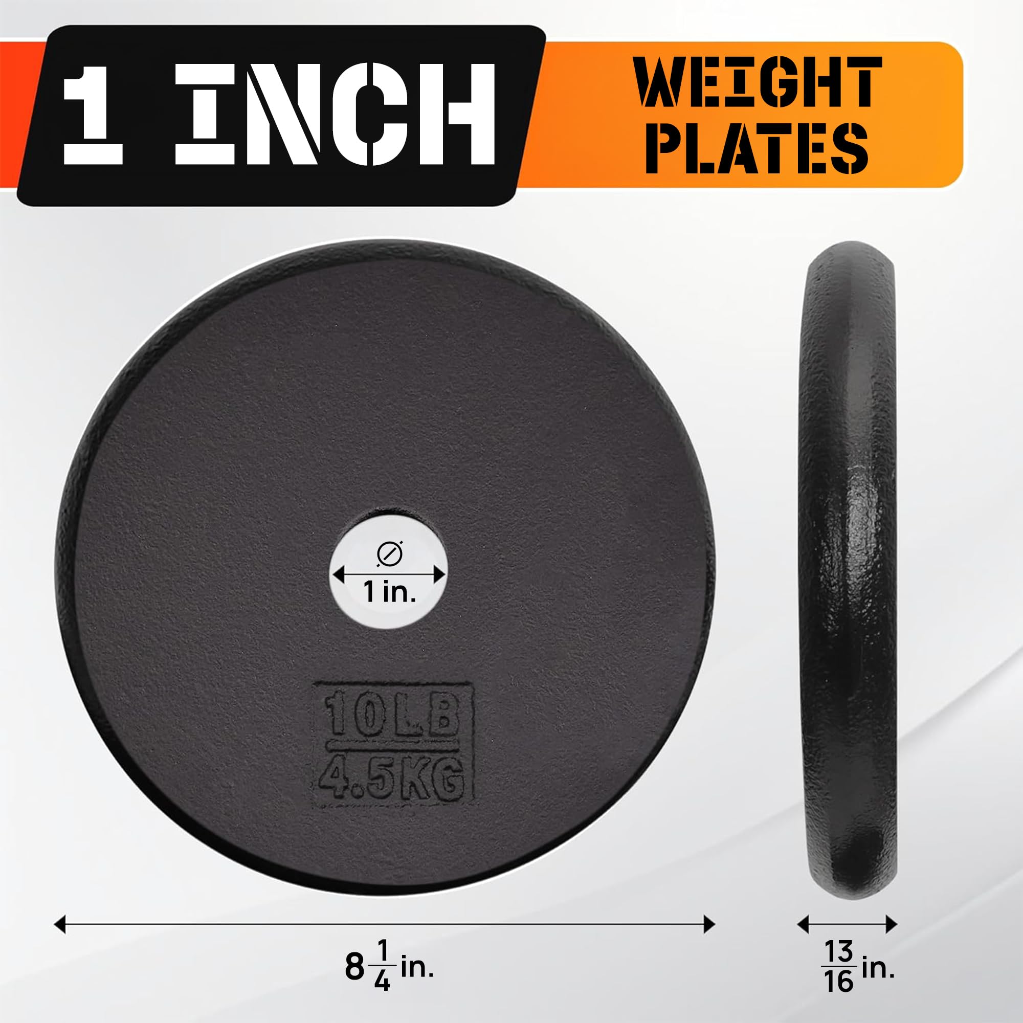 Yes4All Standardowy żeliwny dysk obciążeniowy 2,5 cm, idealna do treningu siłowego, wiele ciężarów: 2,3 kg do 11,3 kg (pojedynczy i zestaw 4 szt.)