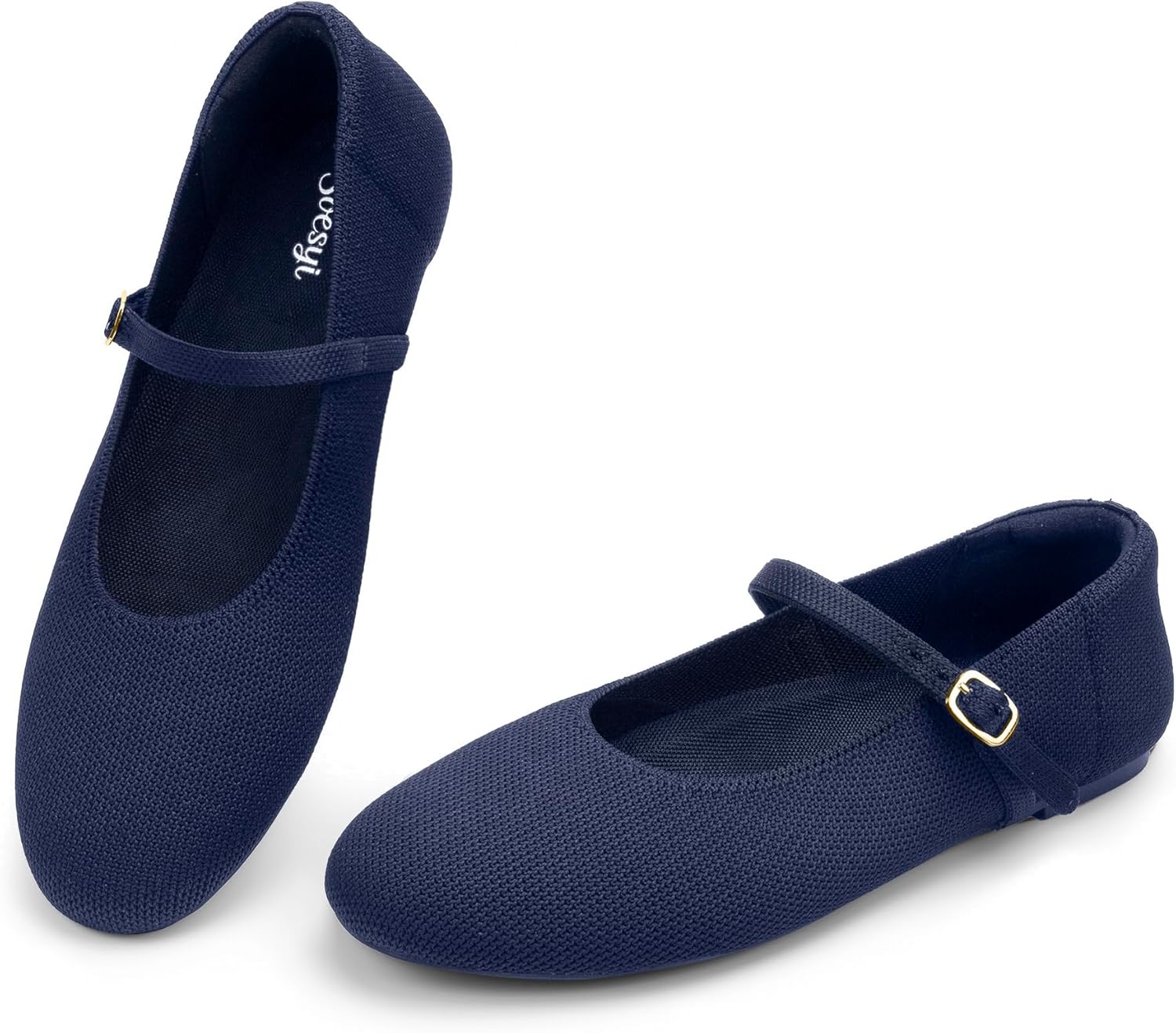 Women's Round Toe Ballet Flats Comfortable Mary Jane Shoes Dressy Slip On Knit Flats Adjustable Straps Washable Flats - Image 6