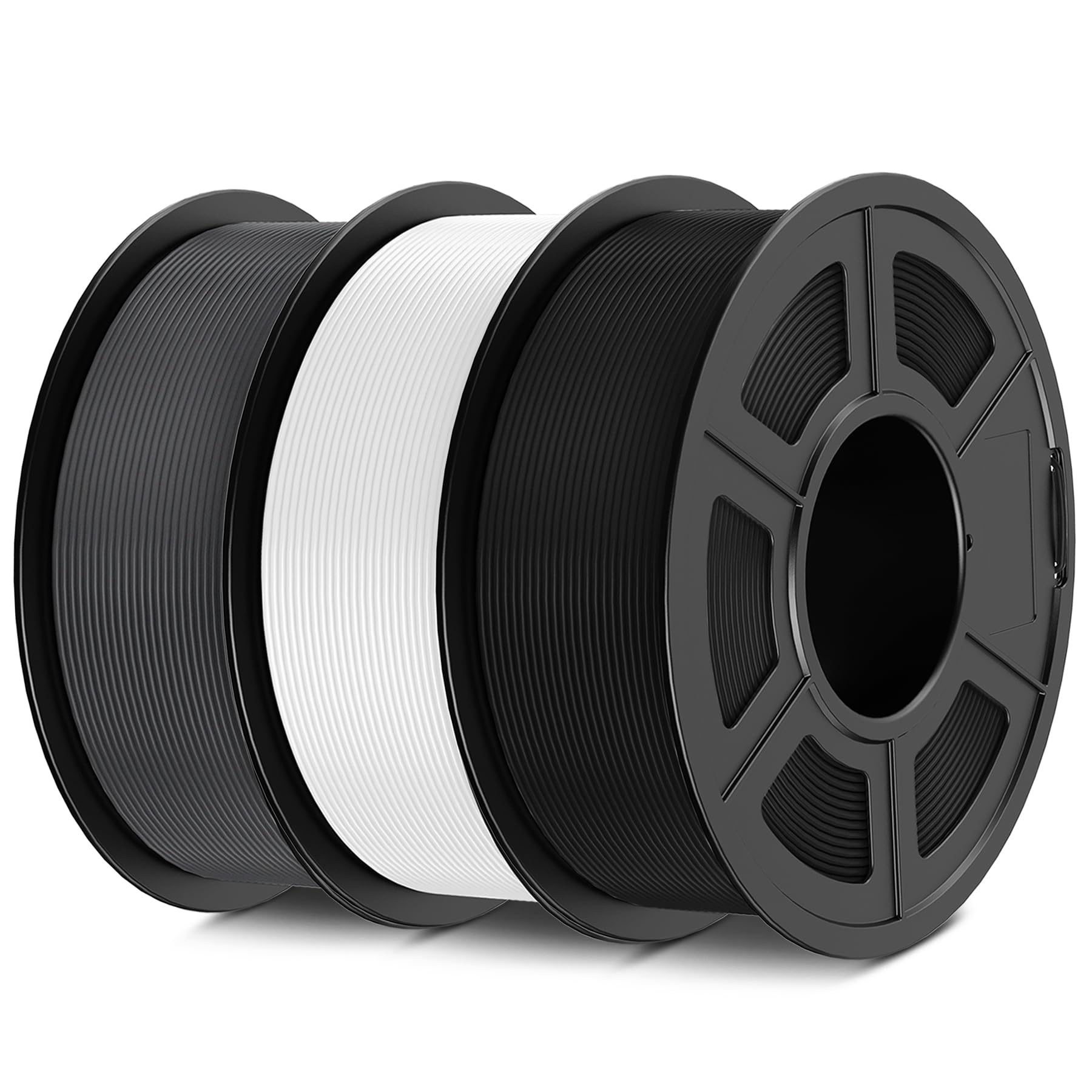 SUNLU 3D Printer Filament Bundle Multicolor, Matte PLA Filament 1.75mm, Neatly Wound PLA 3kg, 1kg per Spool, 3 Pack, Individually Vacuum Packed, 3 Colors, Black+White+Grey