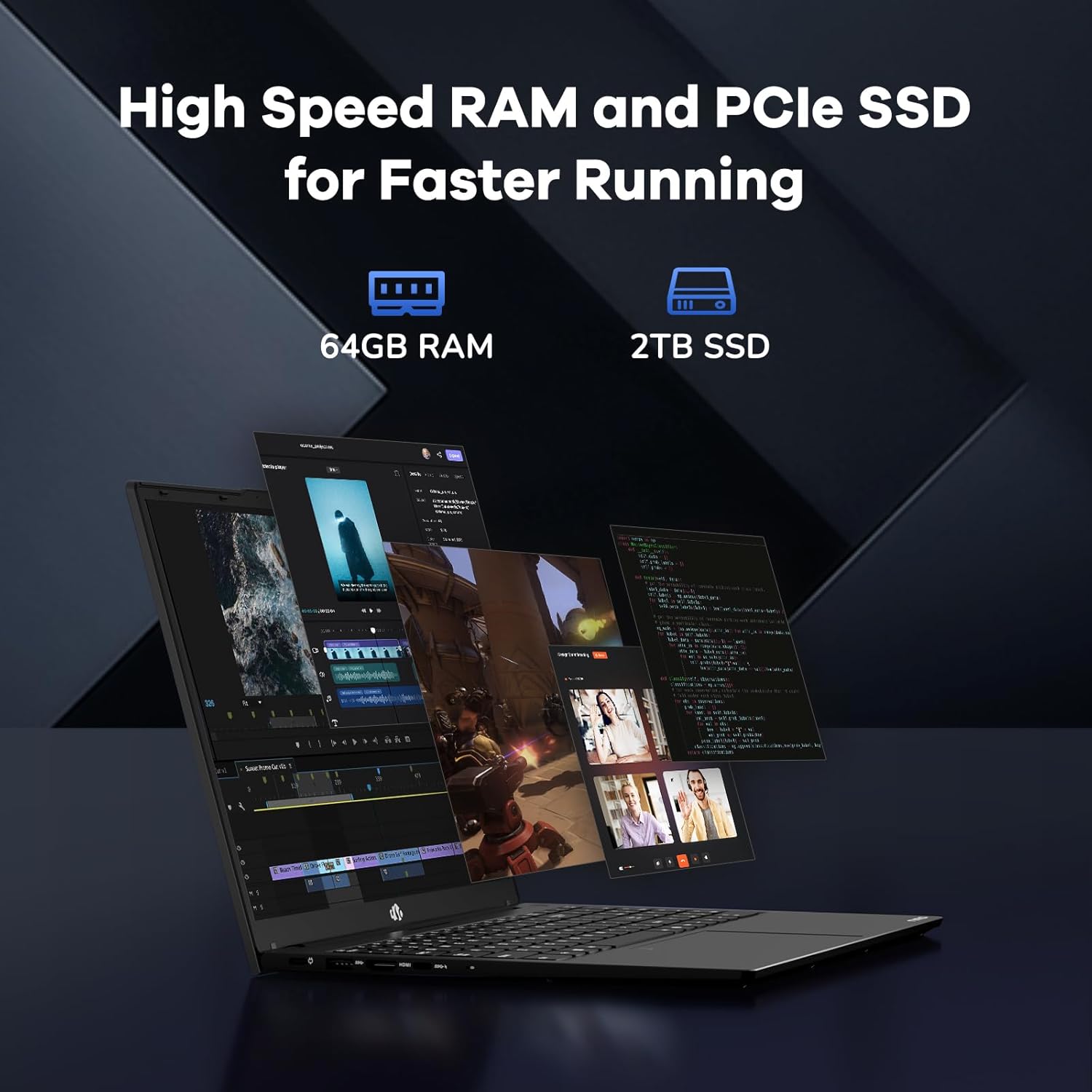 NIMO 15.6" FHD lPS-Business-Laptop, 8 Cores Intel i5-12450H 64GB RAM 2TB SSD (Beat i7-11800H, Up to 4.4 GHz) Student Computer with 100W Type-C Fingerprint Backlit Keyboard WiFi-6 Numpad Win 11