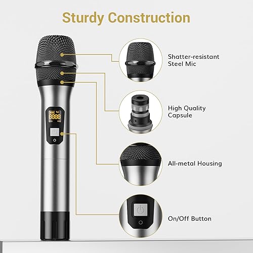Miniatura 4 de TONOR Micrófono inalámbrico sistema de micrófono de mano de metal dual profesional UHF inalámbrico para karaoke en casa reuniones fiestas iglesia DJ